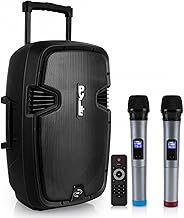 Pyle PPHP1299WU.5 Karaoke Portable PA Speaker System - 1000W Active Powered Wireless Bluetooth Compatible Outdoor Speaker W/Rechargeable Battery, Wheels, USB MP3 RCA, 2 UHF Microphone, Remote, Black