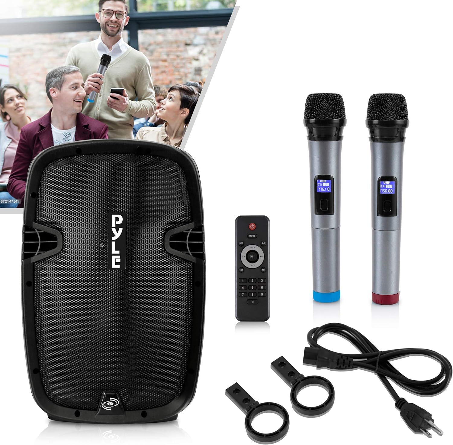 Pyle PPHP1299WU.5 Karaoke Portable PA Speaker System - 1000W Active Powered Wireless Bluetooth Compatible Outdoor Speaker W/Rechargeable Battery, Wheels, USB MP3 RCA, 2 UHF Microphone, Remote, Black-5