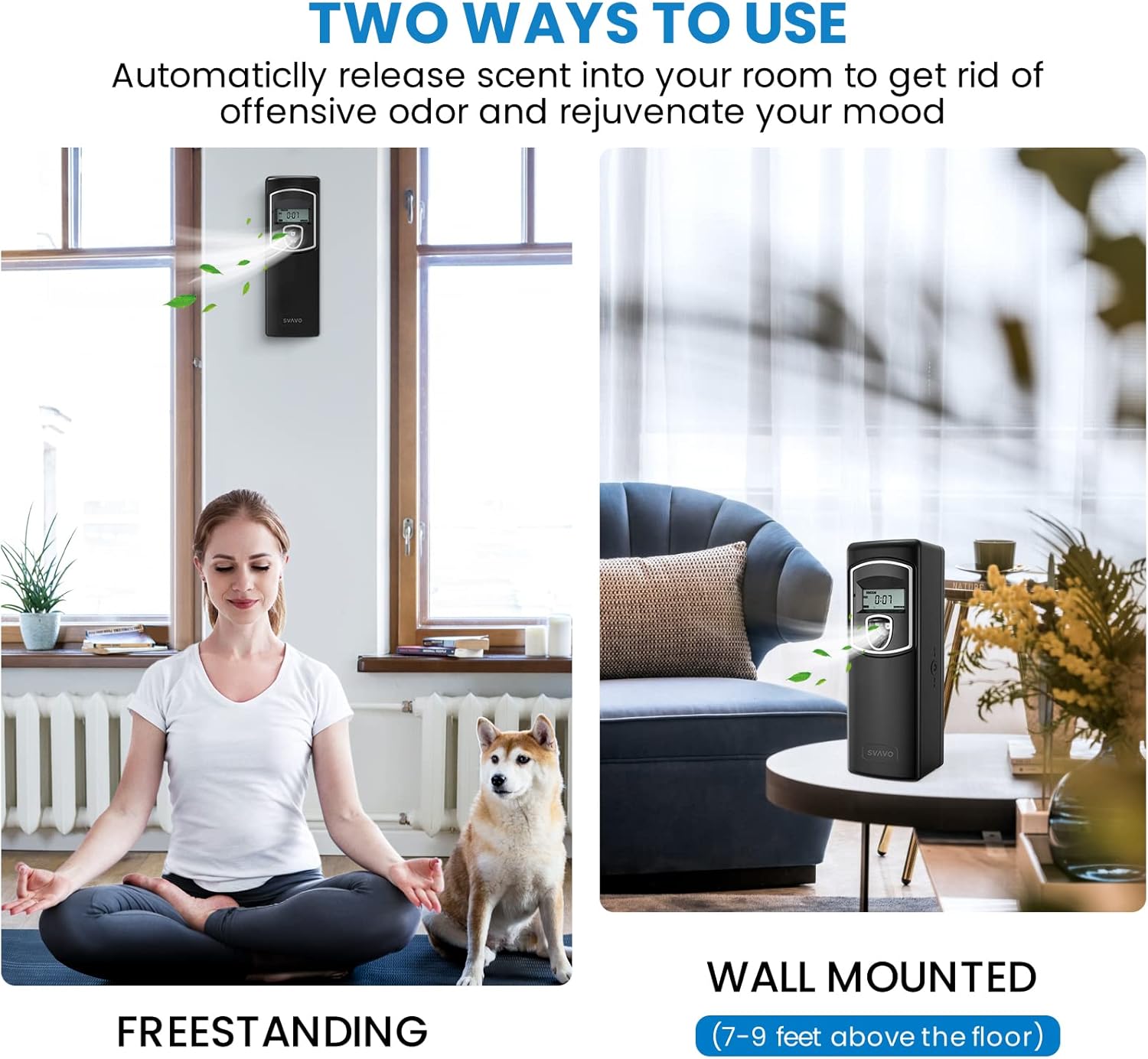 SVAVO Automatic LCD Fragrance Dispenser SVAVO Wall Mount/Free Standing ABS Auto Air Freshener Dispenser Programmable Aerosol Spray Perfume Dispenser for Bathroom, Hotel, Commercial Place, Black-3