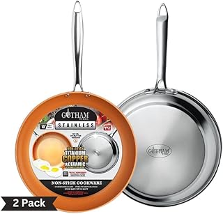 GOTHAM STEEL Stainless Steel 2 Pack 10" and 11" Nonstick Frying Pan Set, Induction Base Stainless Steel Skillet Set + Stainless Steel Pan Set, Nonstick Egg Pan, Oven/Dishwasher Safe Non Toxic