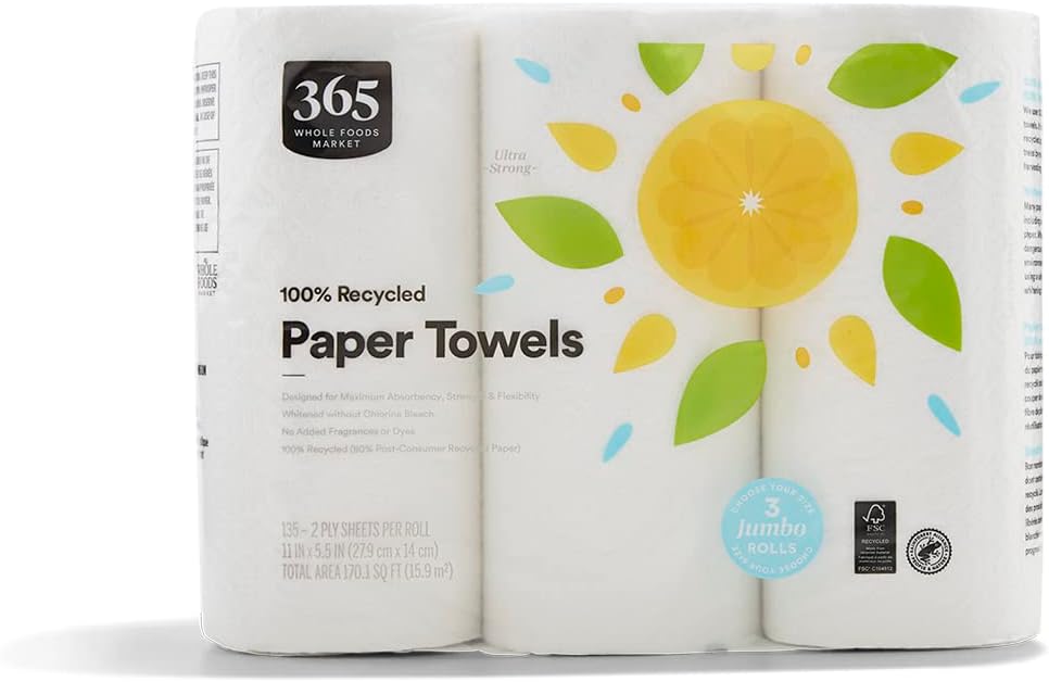 365 by Whole Foods Market, Paper Towels 135 Sheet Jumbo Rolls 3 Count, 135 Count-0