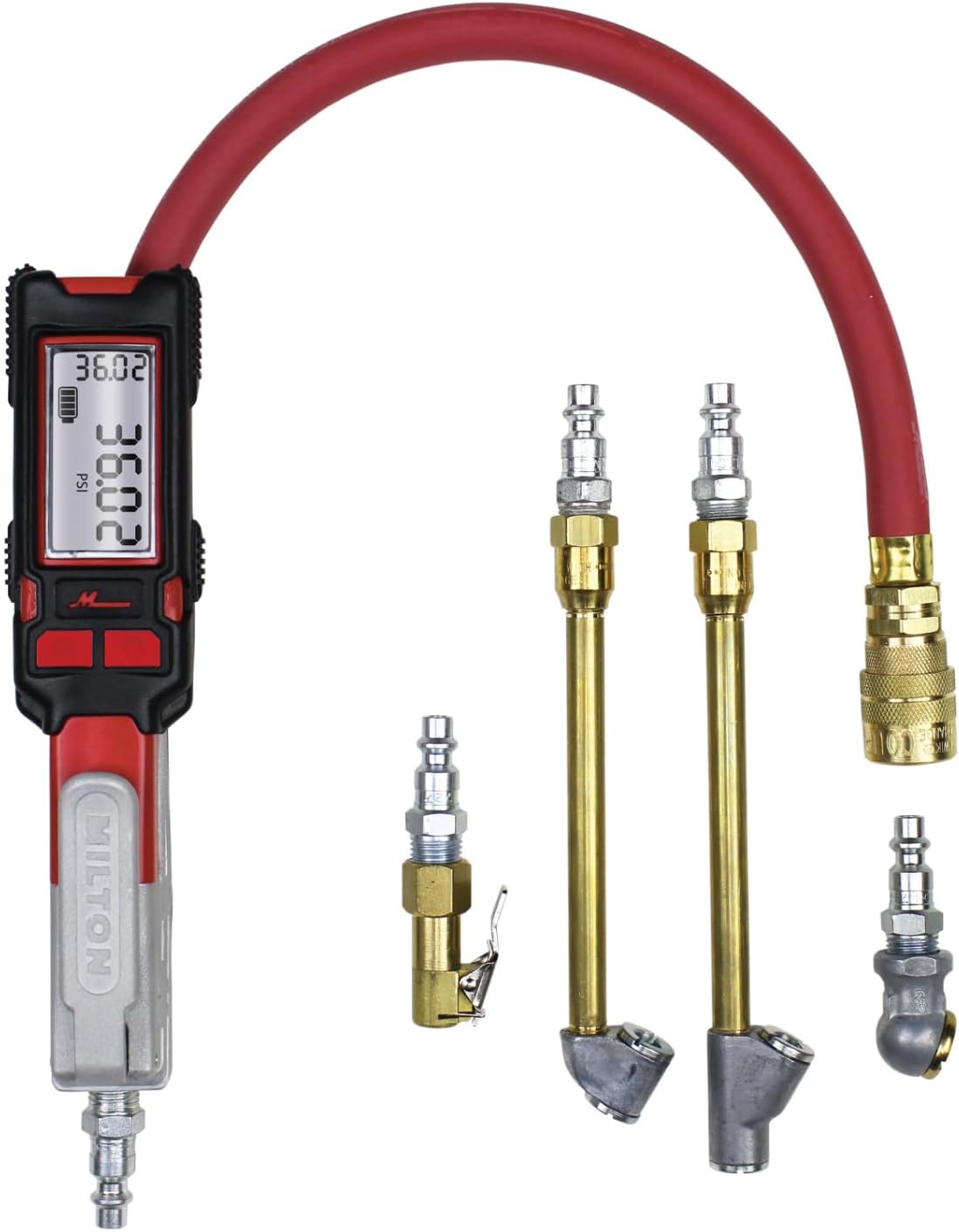 Milton Precision Digital Tire Pressure Gauge S-580ekit, Made In USA Most Accurate Inflator Gauge Available, Perfect for Professional Technicians, Easy to Read Display, 0-160 PSI Pressure Range, Red-0