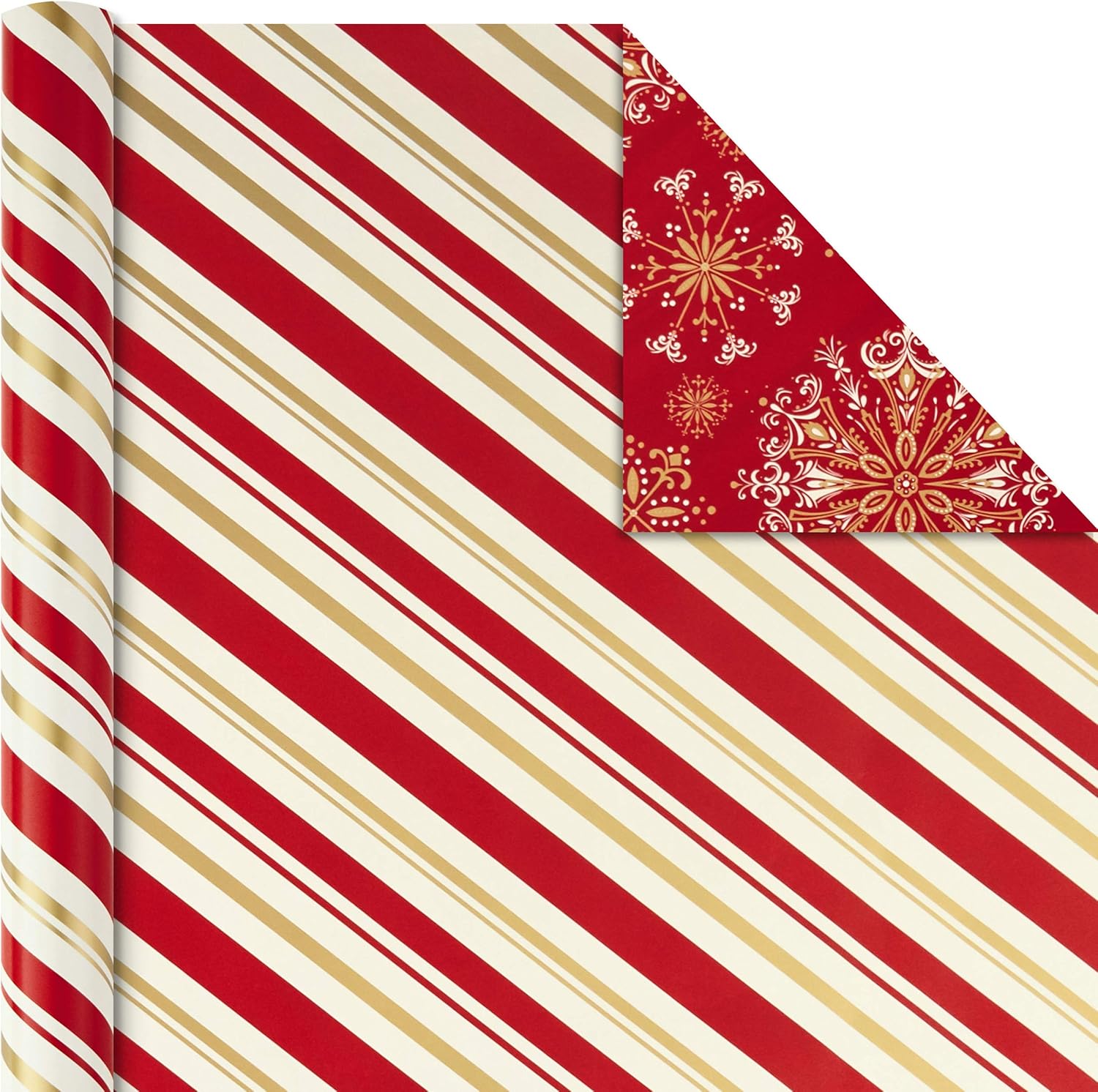 Hallmark Christmas Wrapping Paper Rolls - Traditional Holiday Gift Wrap Paper (Set of 3 Reversible Rolls: 120 sq. ft. ttl.) Red and Gold Snowflakes, Stripes, Plaid, Santa's Sleigh-4