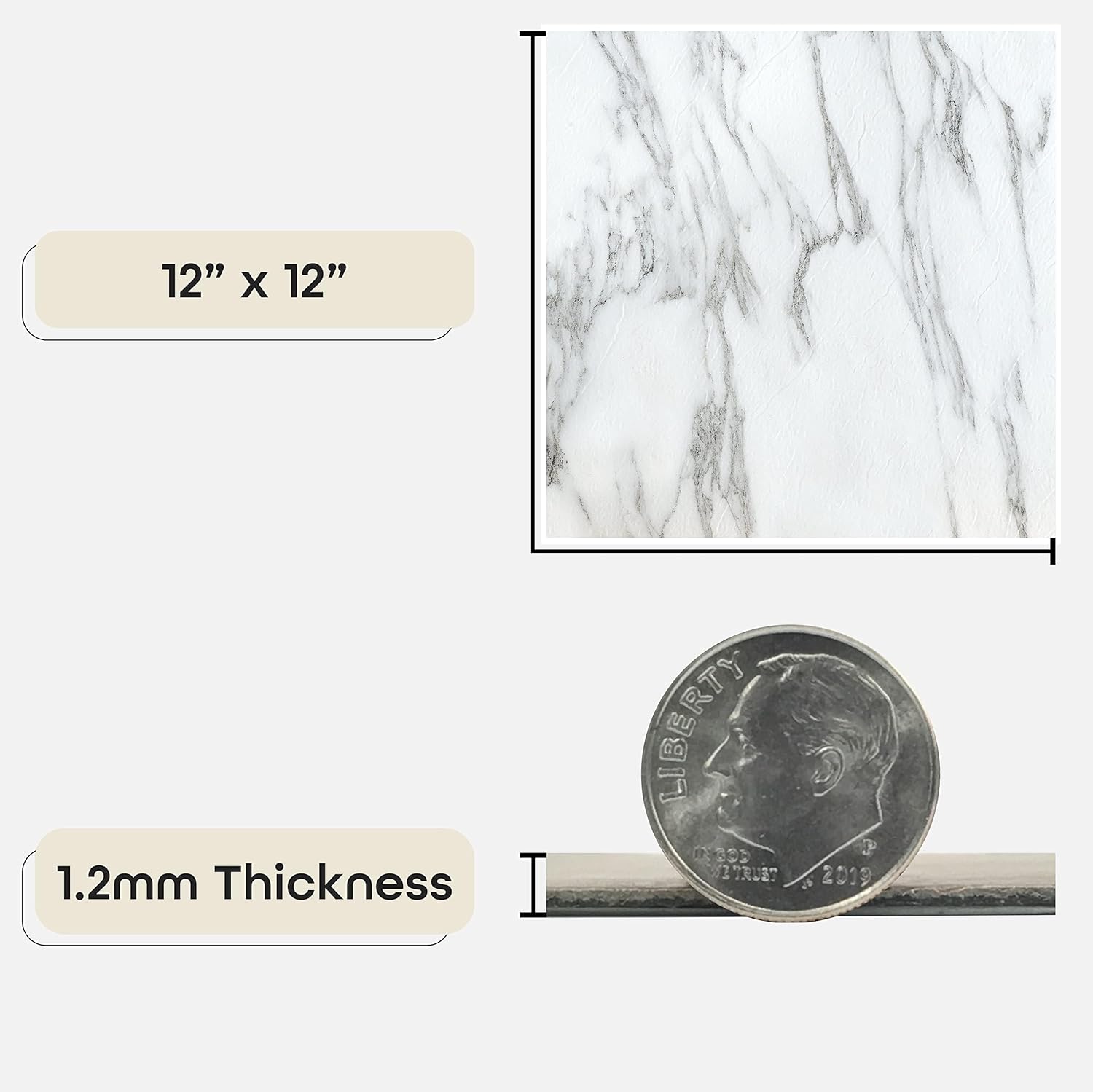 Nexus Self Adhesive 12-Inch Vinyl Floor Tiles, 20 Tiles - 12" x 12", Bianco Marble Pattern - Peel & Stick, DIY Flooring for Kitchen, Dining Room, Bedrooms & Bathrooms by Achim Home Decor-2