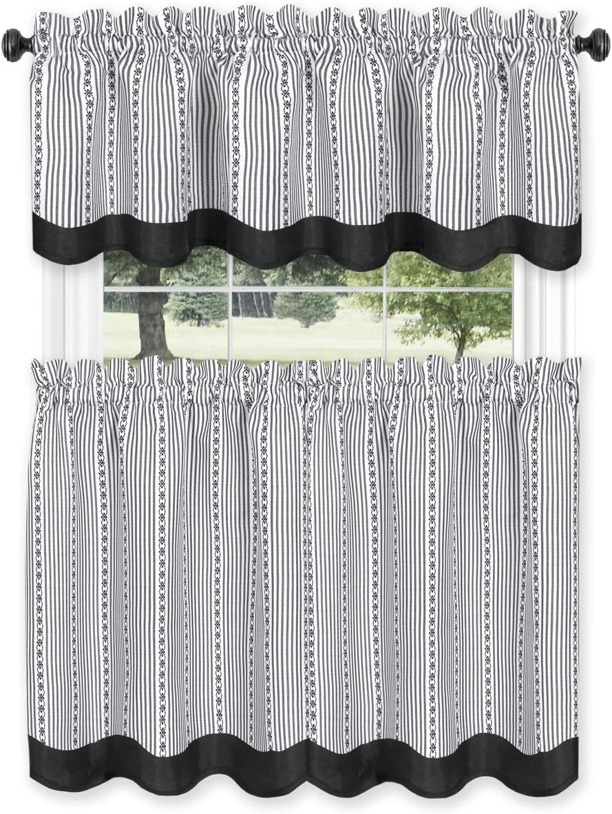 Achim Home Furnishings Westport Tier and Valance Set 58 x 24/58 x 14 - Black/White-0