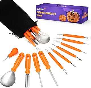 Luditek Halloween Pumpkin Carving Tools, Halloween Jack-O-Lanterns 11 Piece Professional Stainless Steel Pumpkin Carving Kit, Pumpkin Cutting Supplies Tools Kit for Adults Kids