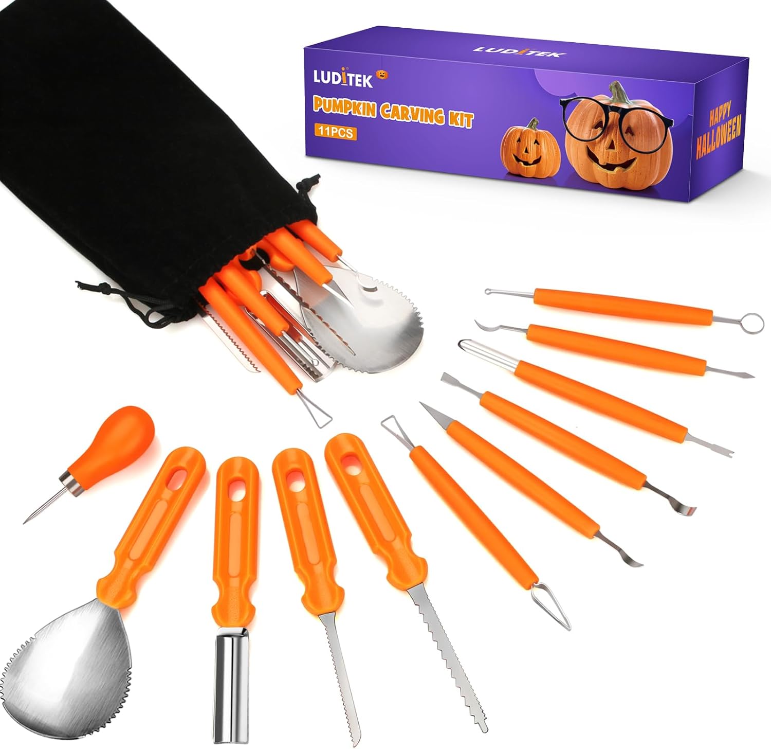 Luditek Halloween Pumpkin Carving Tools, Halloween Jack-O-Lanterns 11 Piece Professional Stainless Steel Pumpkin Carving Kit, Pumpkin Cutting Supplies Tools Kit for Adults Kids-0