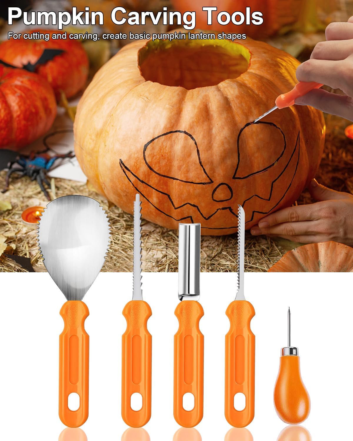 Luditek Halloween Pumpkin Carving Tools, Halloween Jack-O-Lanterns 11 Piece Professional Stainless Steel Pumpkin Carving Kit, Pumpkin Cutting Supplies Tools Kit for Adults Kids-1