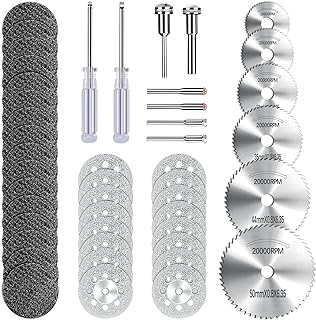 Winzwon Cutting Wheels Set 44 Pcs for Dremel Rotary Tool Accessories Kit, Gifts for Men, Diamond Cutting Wheels 15 Pcs, Resin Cut Off Discs 15 Pcs, Hss Circular Saw Blades 6pcs with 6 Mandrel Shank