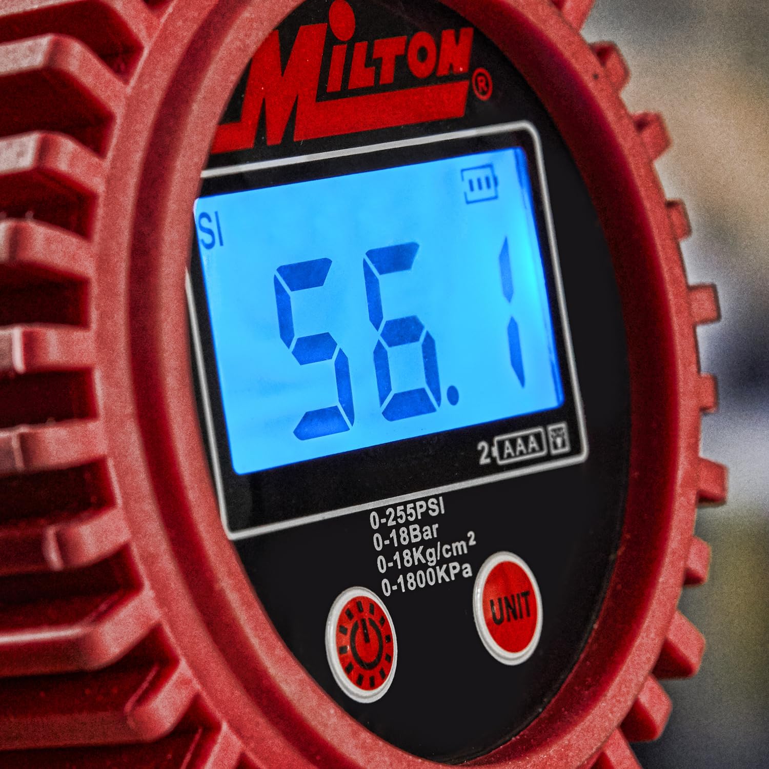 Milton Heavy-Duty Digital Tire Pressure Gauge with Inflator, Clip-on Air Chuck, 20” Air Hose, Easy to Read 0.1 Display, Pistol Grip Handle, Max 255 PSI, 1/4" NPT, S-568-2