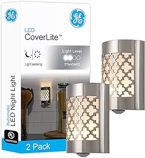 GE CoverLite LED Night Light, Plug-In, Dusk to Dawn Sensor, Home Decor, LED Lights for Bedroom, Bathroom, Kitchen, Hallway, 2 Pack, 46815, Brushed Nickel | Moroccan