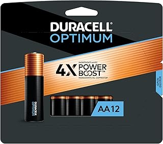 DURACELL Optimum AA Batteries with Power Boost Ingredients, 12 Count Pack Double A Battery with Long-lasting Power, All-Purpose Alkaline AA Battery for Household and Office Devices