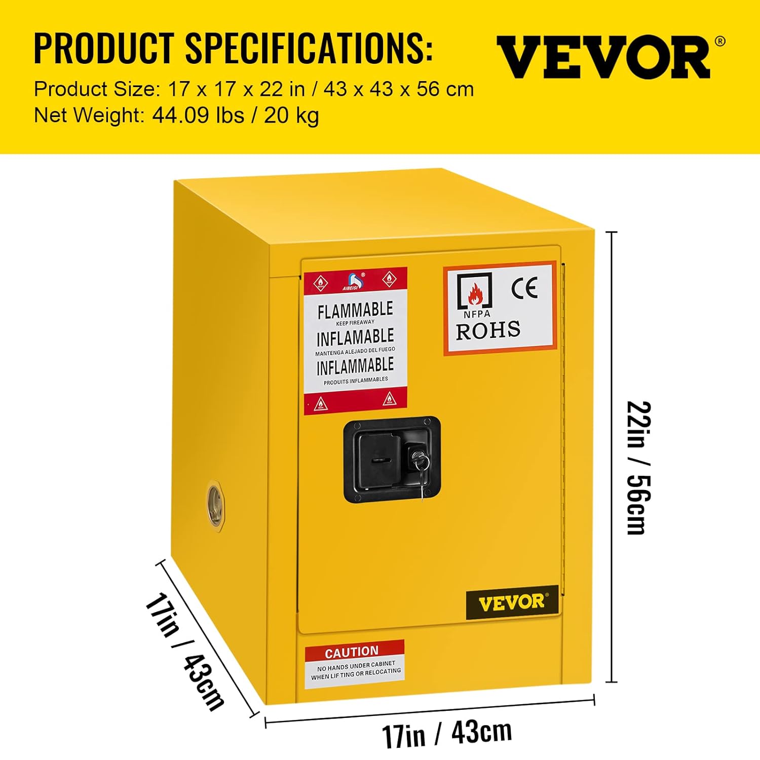 Vevor 17" x 17" x 22" Flammable Cabinet Galvanized Steel, Safety Cabinet, Adjustable Shelf Flammable Storage Cabinet, for Commercial Industrial and Home Use: Industrial & Scientific-1