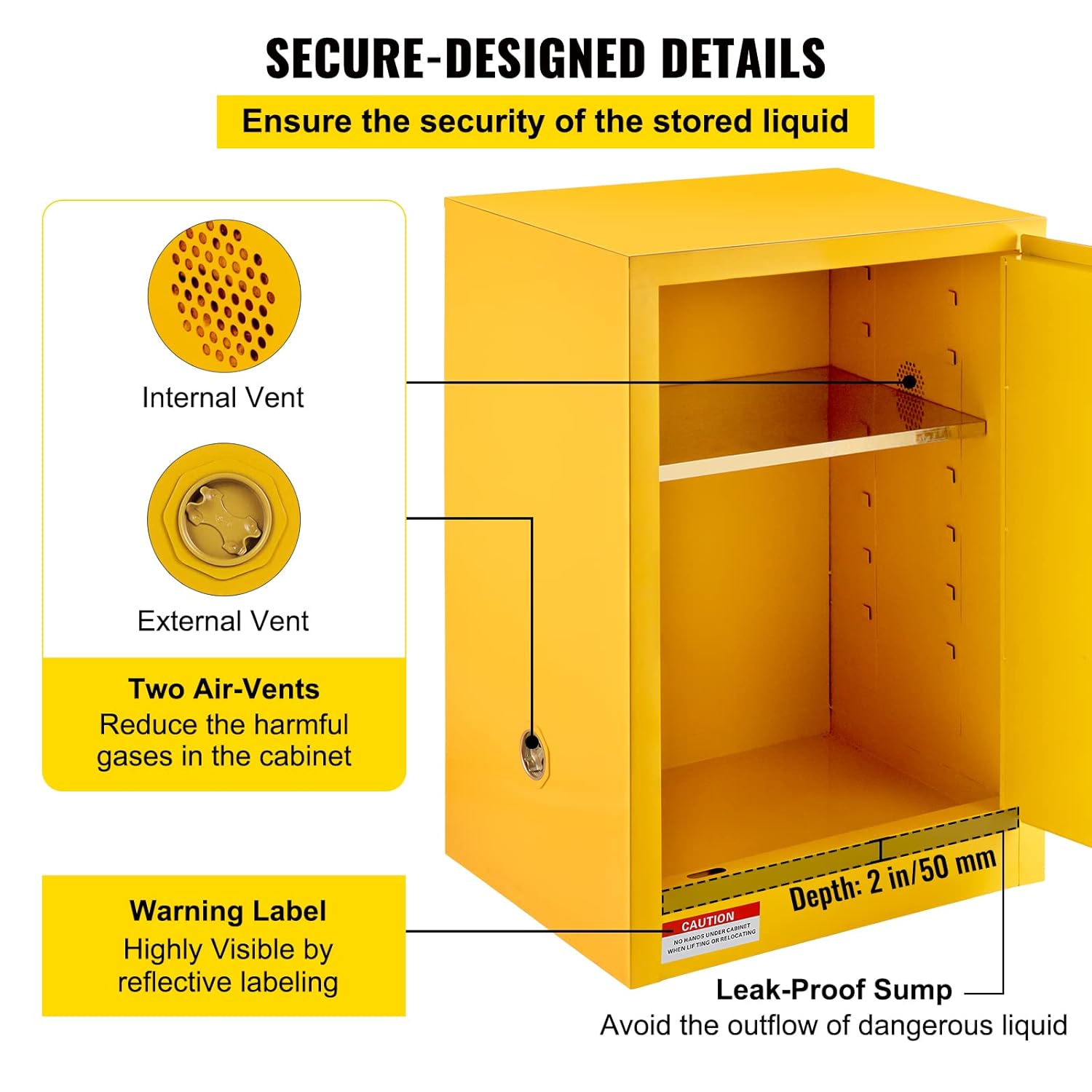 Vevor 17" x 17" x 22" Flammable Cabinet Galvanized Steel, Safety Cabinet, Adjustable Shelf Flammable Storage Cabinet, for Commercial Industrial and Home Use: Industrial & Scientific-4