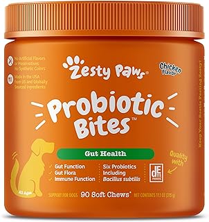 Zesty Paws Probiotics for Dogs - Digestive Enzymes for Gut Flora, Digestive Health, Diarrhea & Bowel Support - Clinically Studied DE111 - Dog Supplement Soft Chew for Pet Immune System - Chicken