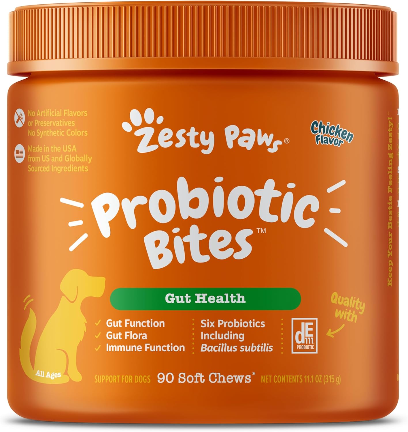 Zesty Paws Probiotics for Dogs - Digestive Enzymes for Gut Flora, Digestive Health, Diarrhea & Bowel Support - Clinically Studied DE111 - Dog Supplement Soft Chew for Pet Immune System - Chicken-0