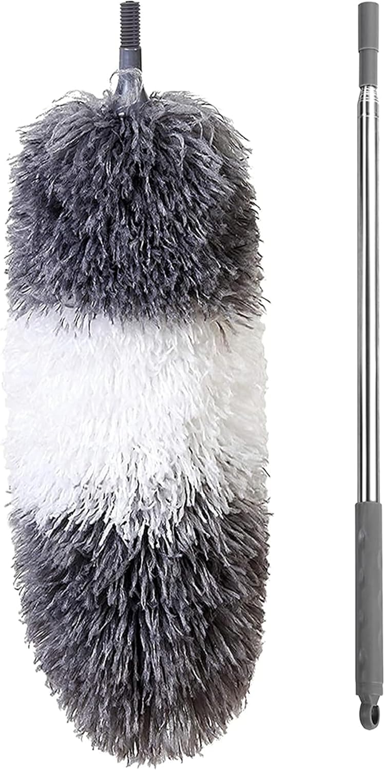 BOOMJOY Microfiber Feather Duster with Extendable Pole, 100" Telescoping Cobweb Duster for Cleaning, Bendable Head, Scratch-Resistant Cover, Washable Duster for Ceiling, Fan, Furniture Gray-0