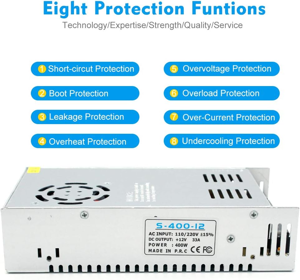 inShareplus 12V 33A 400W, DC Universal Regulated Switching Power Supply, Converter AC 100-240V to DC 12 Volt LED Driver, Transformer, Adapter for LED Strip Light, 3D Printer, Radio, Computer Project-1