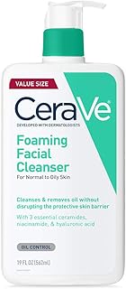 CeraVe Foaming Facial Cleanser | Daily Face Wash for Oily Skin | Hyaluronic Acid + Ceramides + Niacinamide | Fragrance Free & Paraben Free | Non - Drying Oil Control Face Wash | 19 Fluid Ounce