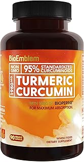 BioEmblem Turmeric Curcumin Supplement with BioPerine | Joint Support & Heart Health | with Organic Turmeric Powder & 95% Curcuminoids Extract | California Made, Non-GMO, 30-Day Supply