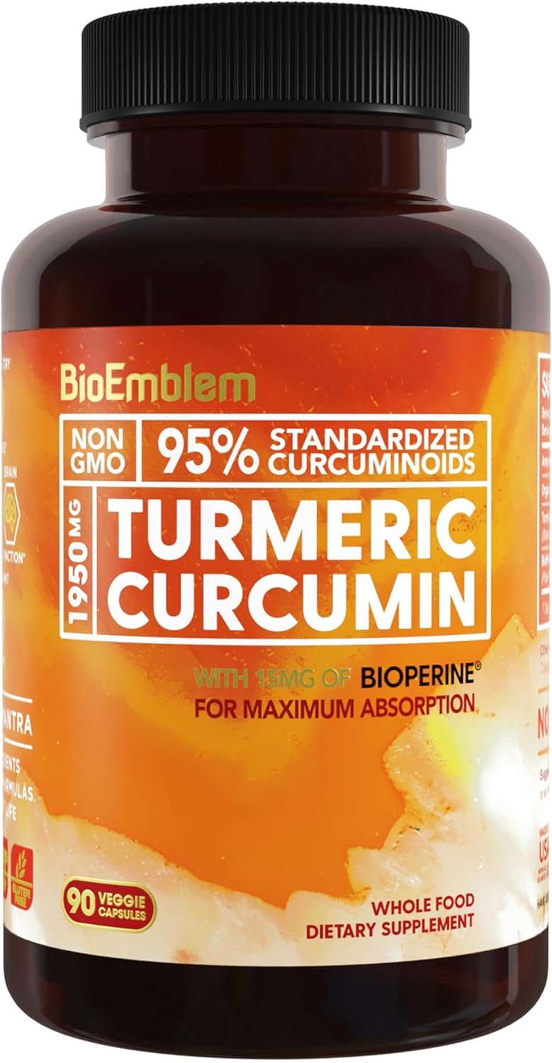 BioEmblem Turmeric Curcumin Supplement with BioPerine | Joint Support & Heart Health | with Organic Turmeric Powder & 95% Curcuminoids Extract | California Made, Non-GMO, 30-Day Supply-0