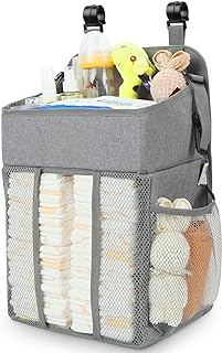 Maliton Changing Table Diaper Organizer - Baby Hanging Diaper Stacker Nursery Caddy Organizer for Cribs Playard Baby Essentials Storage - Hold 52+ Diapers - 18.5" x 10.5" x 8" (Gray)