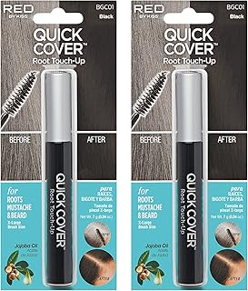 RED by Kiss Quick Cover Root Touch Up Rescue, Mascara Natural Water-Resistant Temporary Gray Concealer Cover Up Brush for Hair Mustache & Beard (Black) (2Pcs)