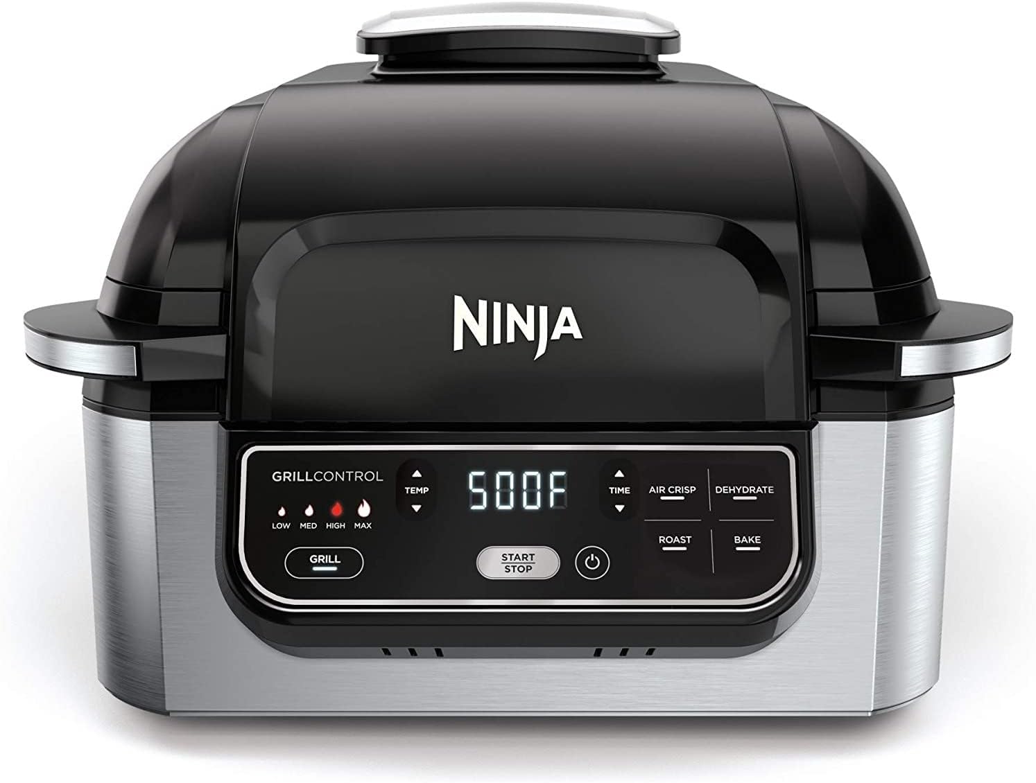 Ninja AG301 Foodi 5-in-1 Indoor Grill with Air Fry, Roast, Bake & Dehydrate, Black/Silver, 4-Quart Crisper Basket & 6-Quart Cooking Pot-0