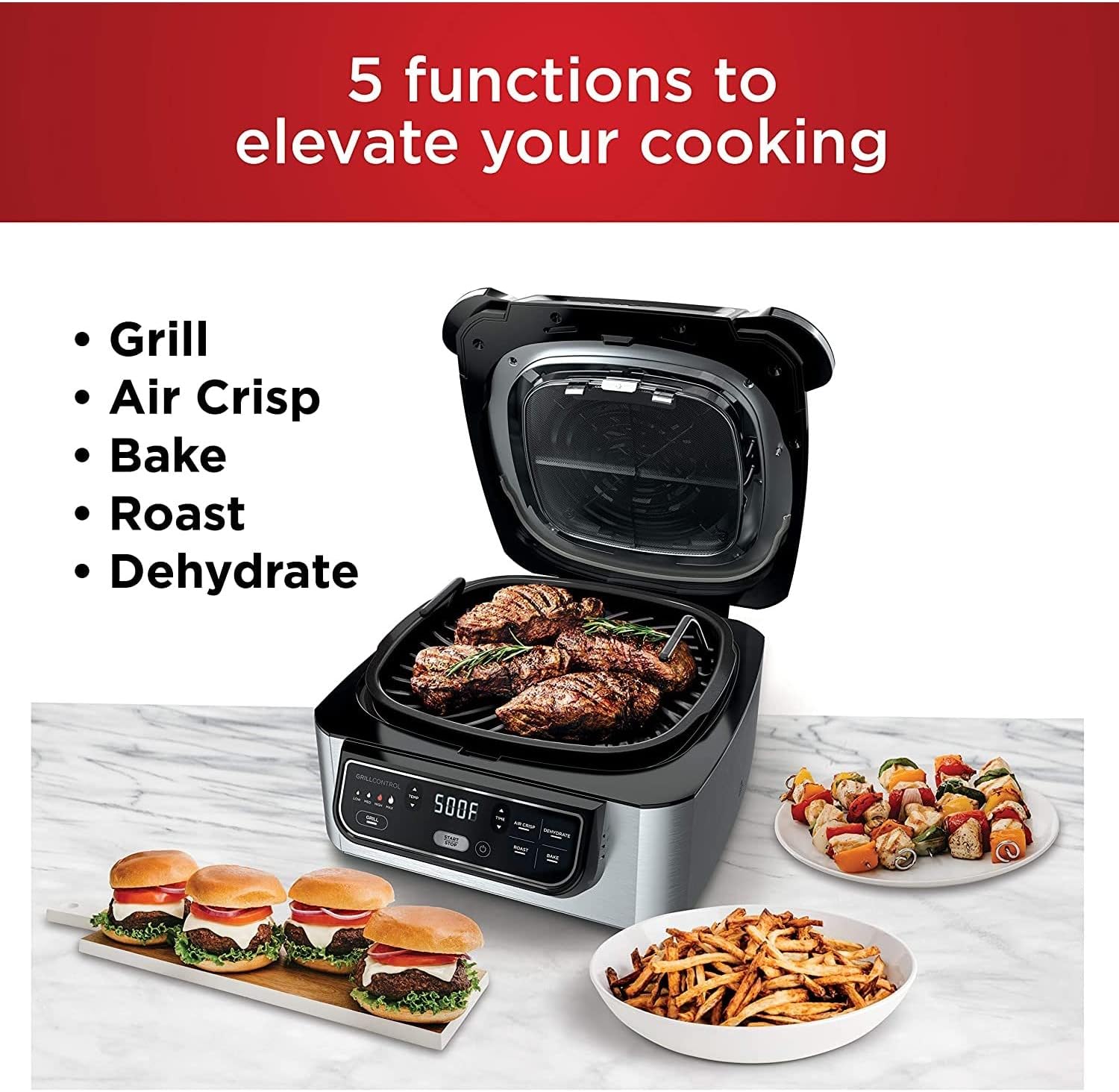 Ninja AG301 Foodi 5-in-1 Indoor Grill with Air Fry, Roast, Bake & Dehydrate, Black/Silver, 4-Quart Crisper Basket & 6-Quart Cooking Pot-2