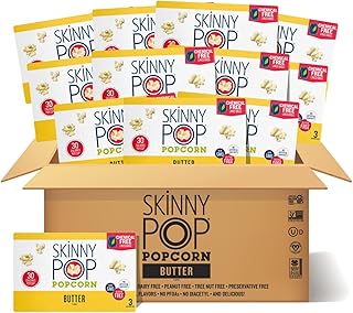 SkinnyPop Butter Microwave Popcorn Bags, Healthy Snacks Microwavable Bags, 2.8 Oz, 12 Boxes (3 Bags per Box), 36 Bags Total, Skinny Pop, Healthy Popcorn, Gluten Free, 2.8 Ounce (Pack of 36)