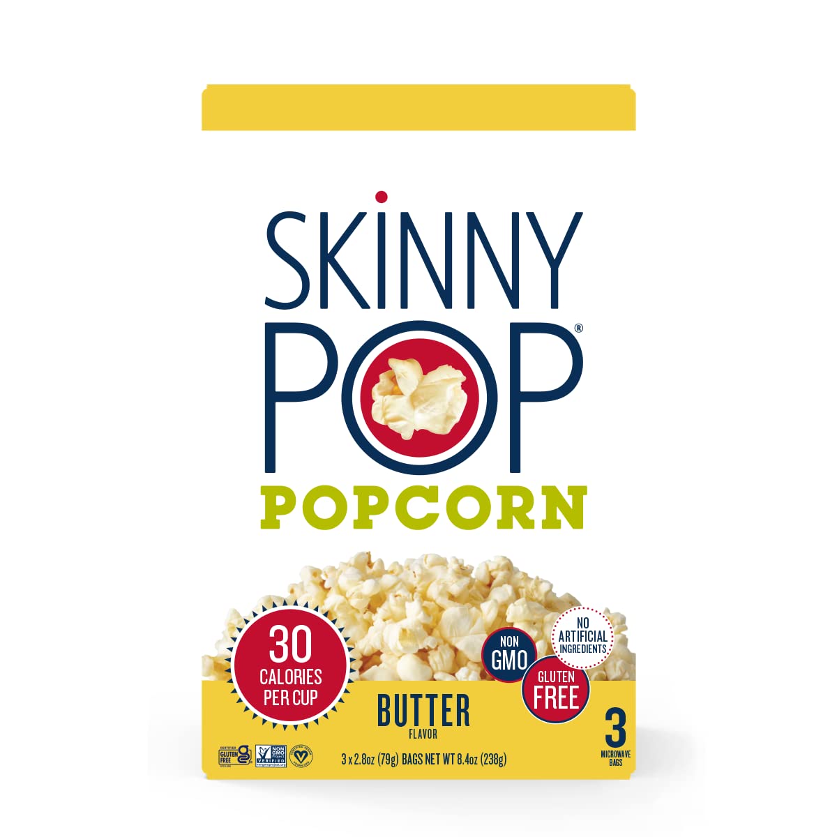 SkinnyPop Butter Microwave Popcorn Bags, Healthy Snacks Microwavable Bags, 2.8 Oz, 12 Boxes (3 Bags per Box), 36 Bags Total, Skinny Pop, Healthy Popcorn, Gluten Free, 2.8 Ounce (Pack of 36)-1