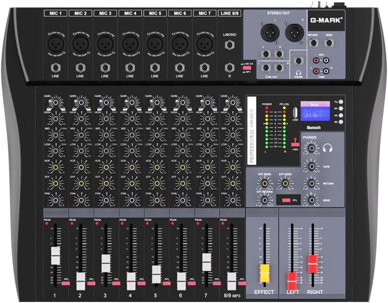 G-MARK MR80S Audio Mixer Interface USB Bluetooth Mixing Console 8 Channel 48V Phantom Power Sound Board Music Reverb For PC Stage DJ Studio Sound Controller Analog Mixer-0