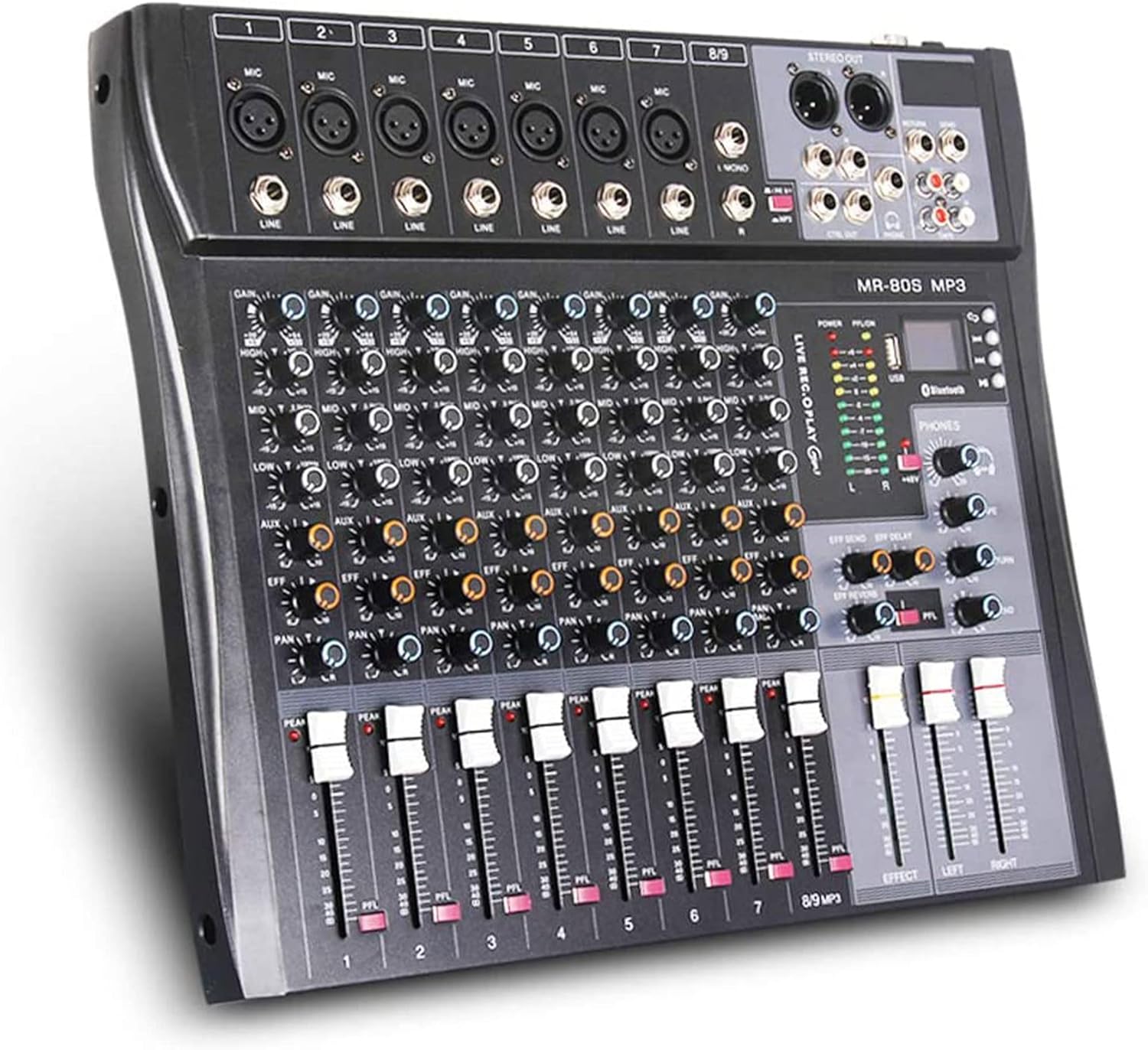 G-MARK MR80S Audio Mixer Interface USB Bluetooth Mixing Console 8 Channel 48V Phantom Power Sound Board Music Reverb For PC Stage DJ Studio Sound Controller Analog Mixer-3