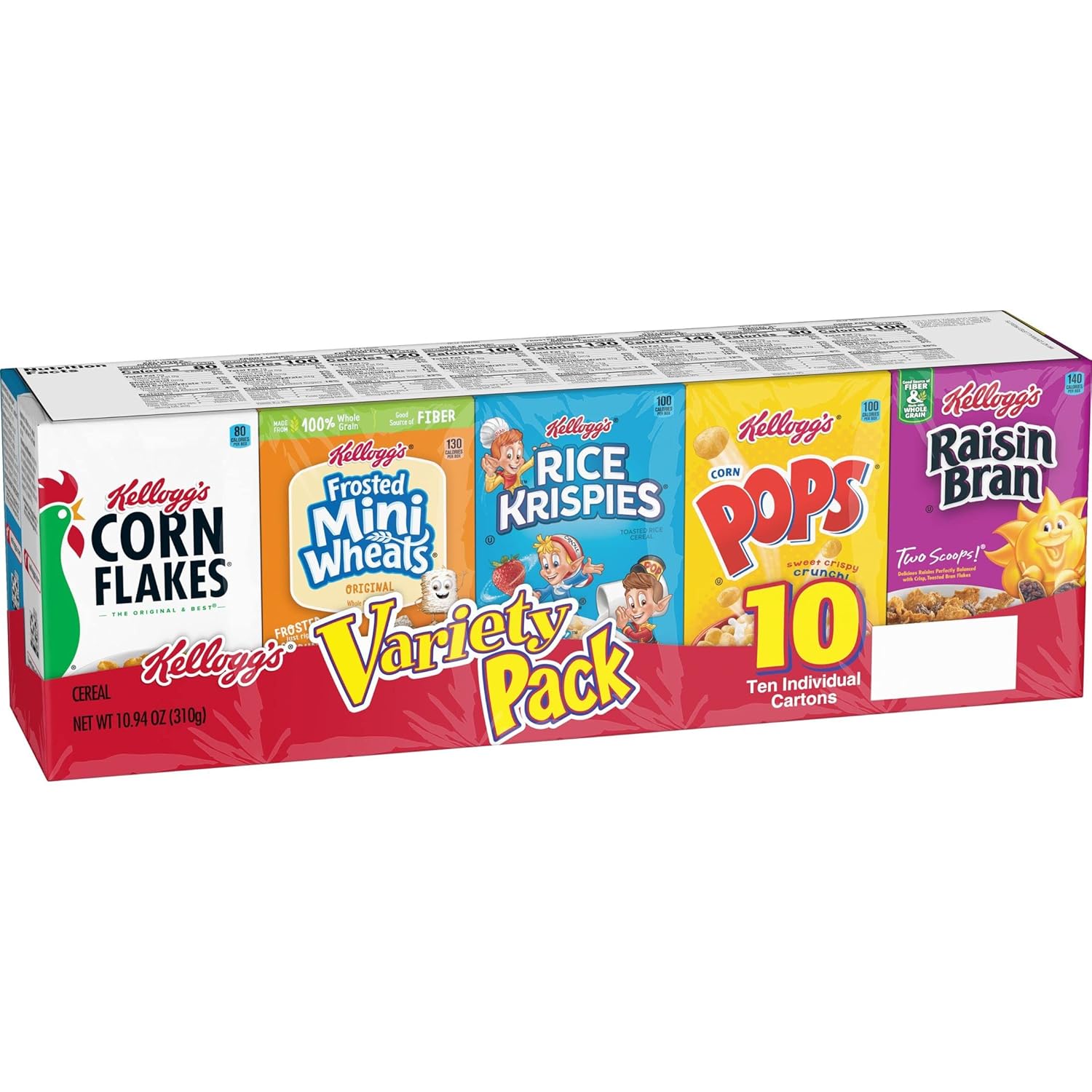 Kellogg's Cold Breakfast Cereal, Single Serve, Variety Pack, 10.94oz Tray (10 Boxes)-0