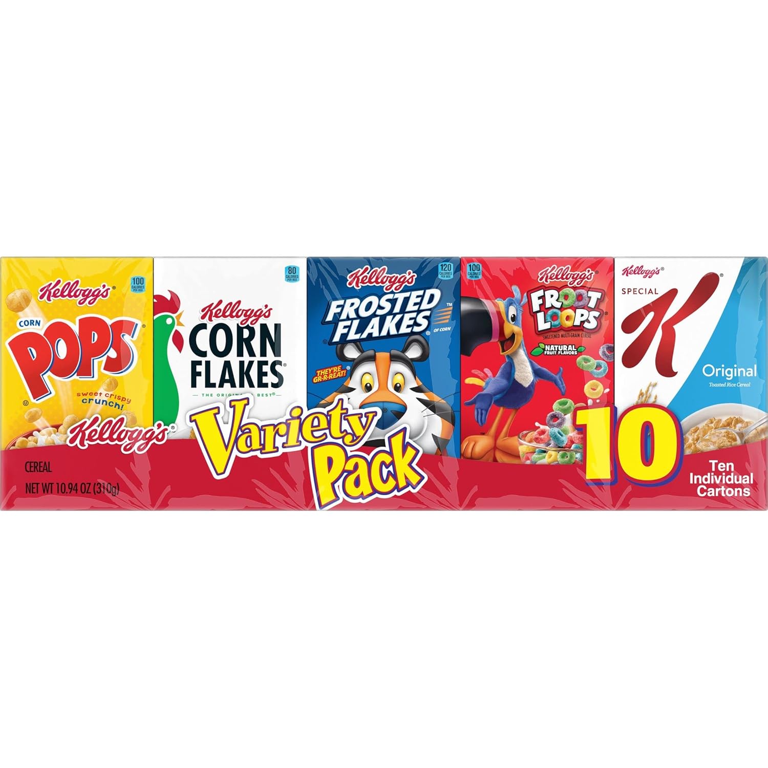 Kellogg's Cold Breakfast Cereal, Single Serve, Variety Pack, 10.94oz Tray (10 Boxes)-6