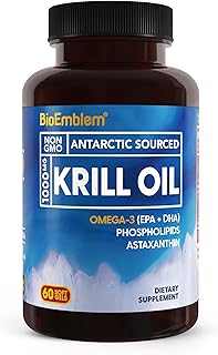 BioEmblem Antarctic Krill Oil Supplement | 1000mg | Omega-3 Oil with High Levels of EPA + DHA, Astaxanthin, and Phospholipids | No Fishy Aftertaste | 60-Count Non-GMO Softgels