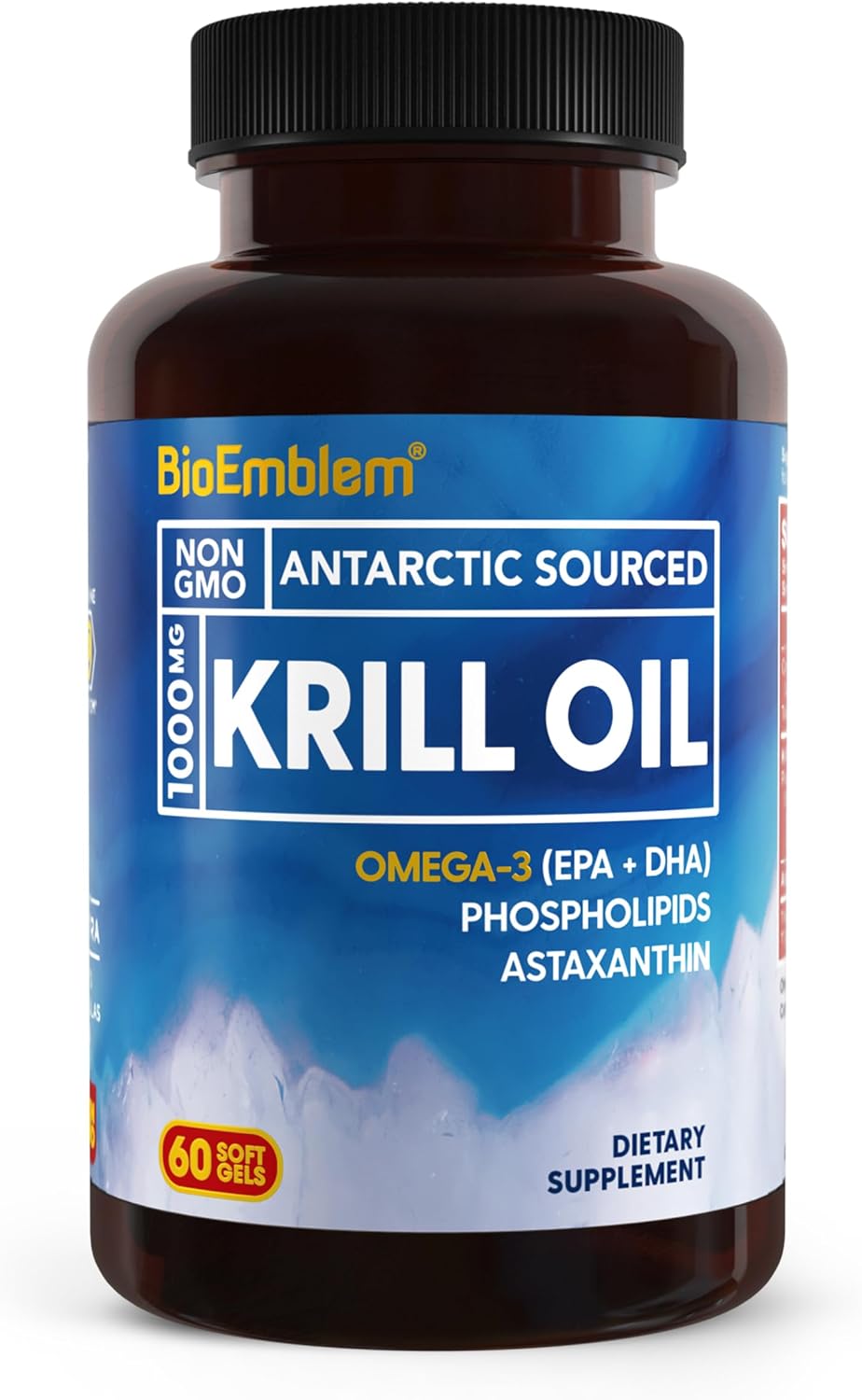 BioEmblem Antarctic Krill Oil Supplement | 1000mg | Omega-3 Oil with High Levels of EPA + DHA, Astaxanthin, and Phospholipids | No Fishy Aftertaste | 60-Count Non-GMO Softgels-0