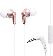 Panasonic ErgoFit Wired Earbuds, In-Ear Headphones with Microphone and Call Controller, Ergonomic Custom-Fit Earpieces (S/M/L), 3.5mm Jack for Phones and Laptops - RP-TCM125-N (Rose Gold)