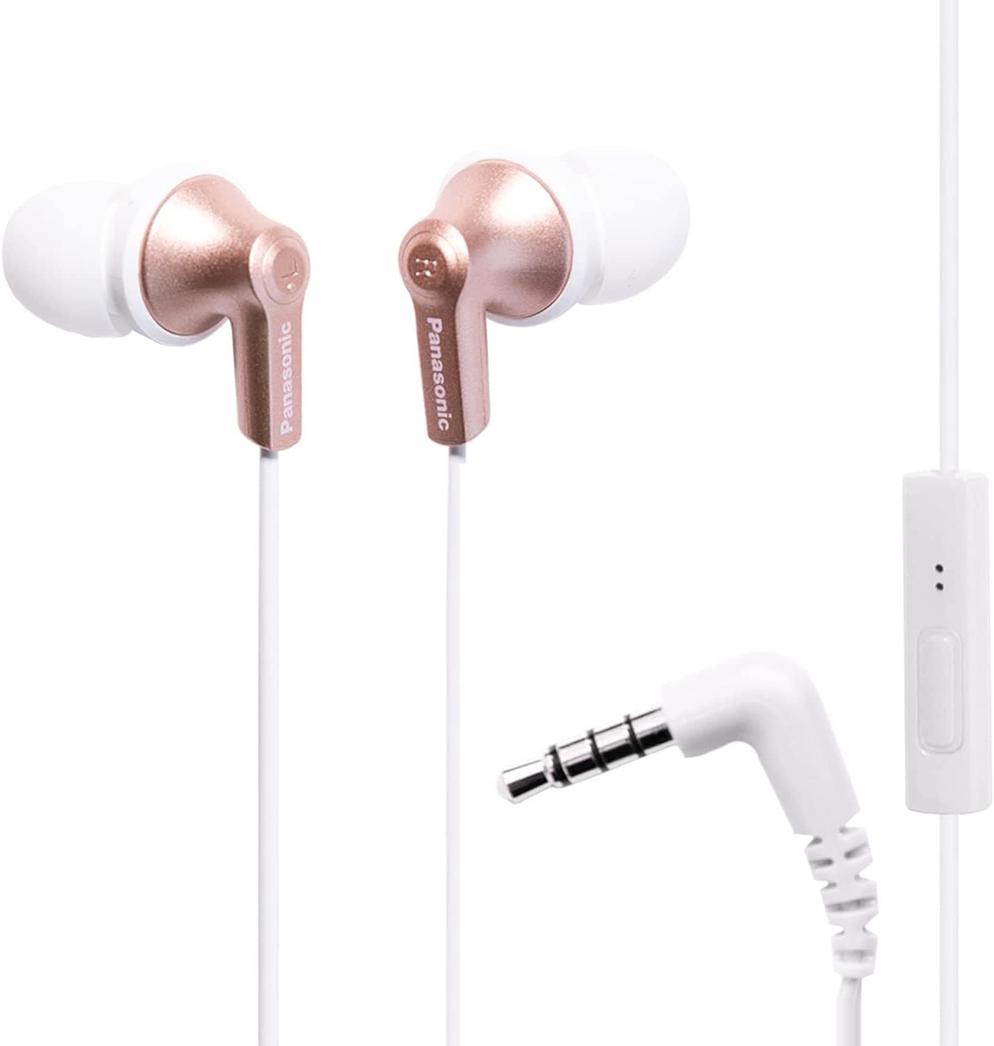 Panasonic ErgoFit Wired Earbuds, In-Ear Headphones with Microphone and Call Controller, Ergonomic Custom-Fit Earpieces (S/M/L), 3.5mm Jack for Phones and Laptops - RP-TCM125-N (Rose Gold)-0