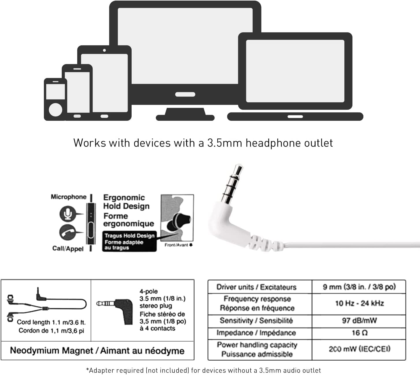 Panasonic ErgoFit Wired Earbuds, In-Ear Headphones with Microphone and Call Controller, Ergonomic Custom-Fit Earpieces (S/M/L), 3.5mm Jack for Phones and Laptops - RP-TCM125-N (Rose Gold)-6