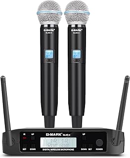 G-MARK Wireless Microphone, GLXD4 Professional Karaoke Microphone Dual UHF Cordless Dynamic Mic System, Frequency Adjustable for Meeting, Party, Church, DJ, Wedding, Home KTV Set, 200ft