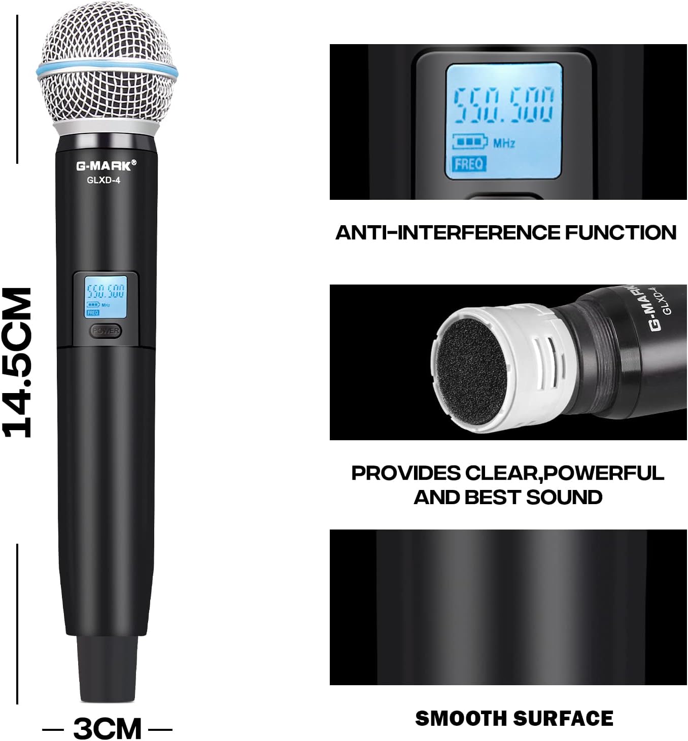 G-MARK Wireless Microphone, GLXD4 Professional Karaoke Microphone Dual UHF Cordless Dynamic Mic System, Frequency Adjustable for Meeting, Party, Church, DJ, Wedding, Home KTV Set, 200ft-2