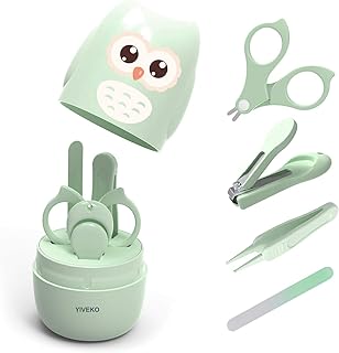 Baby Nail Kit, 4-in-1 Baby Nail Care Set with Cute Case, Baby Nail Clippers, Scissors, Nail File & Tweezers, Baby Manicure Kit and Pedicure kit for Newborn, Infant, Toddler, Kids-Owl Green