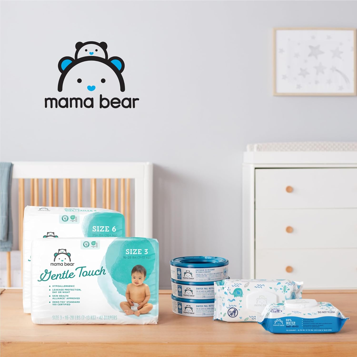 Amazon Brand - Mama Bear Gentle Touch Diapers, Hypoallergenic, Size 5, 132 Count (4 packs of 33), White-6