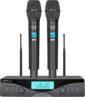 G-MARK Wireless Microphone System, Professional UHF Dual Channel Handheld Cordless Dynamic Mic Set for Home Karaoke,Church, DJ, Wedding, Meeting, Events, 200ft Range