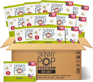 SkinnyPop Sea Salt Microwave Popcorn Bags, Healthy Snacks Microwavable Bags, 2.8 Oz, 12 Boxes (3 Bags per Box), 36 Bags Total, Skinny Pop, Healthy Popcorn, Gluten Free, 2.8 Ounce (Pack of 36)