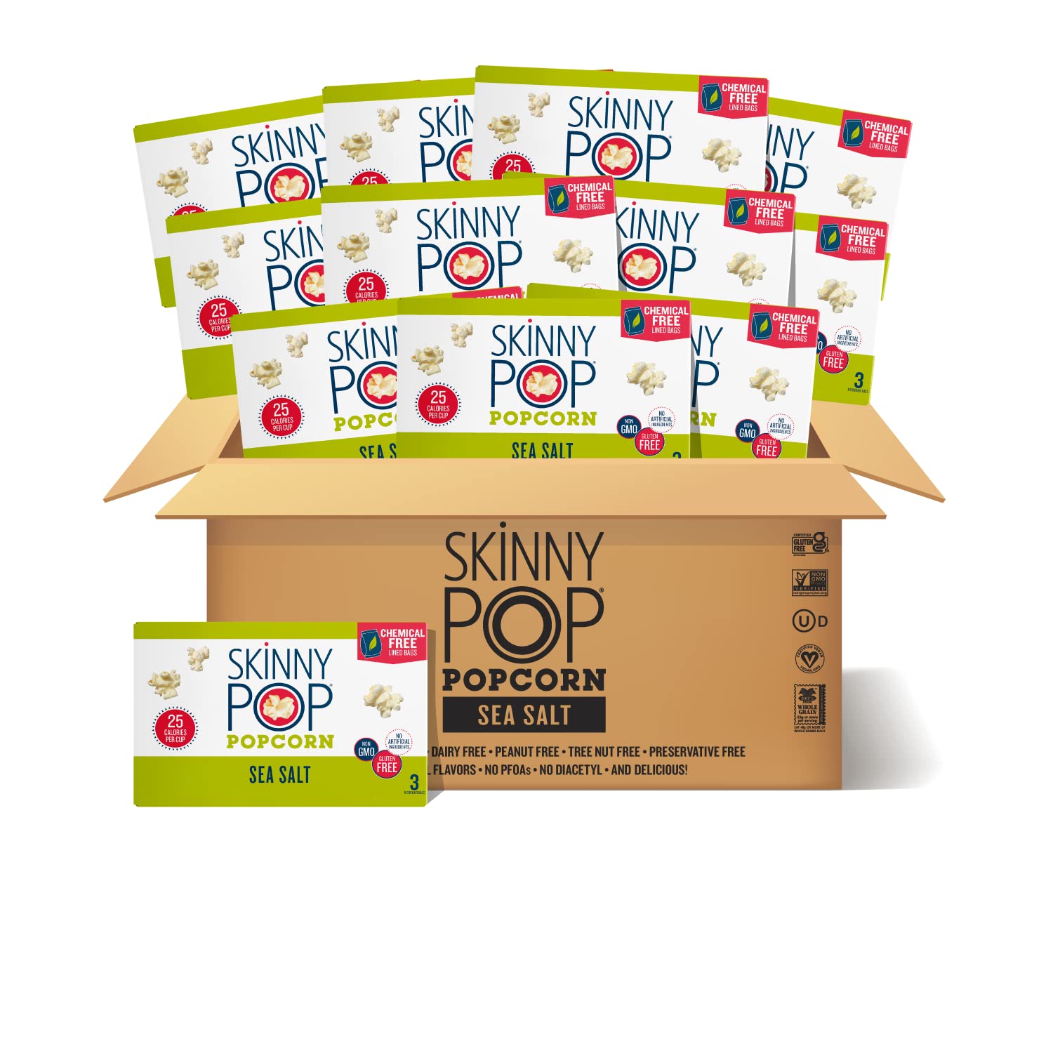 SkinnyPop Sea Salt Microwave Popcorn Bags, Healthy Snacks Microwavable Bags, 2.8 Oz, 12 Boxes (3 Bags per Box), 36 Bags Total, Skinny Pop, Healthy Popcorn, Gluten Free, 2.8 Ounce (Pack of 36)-0