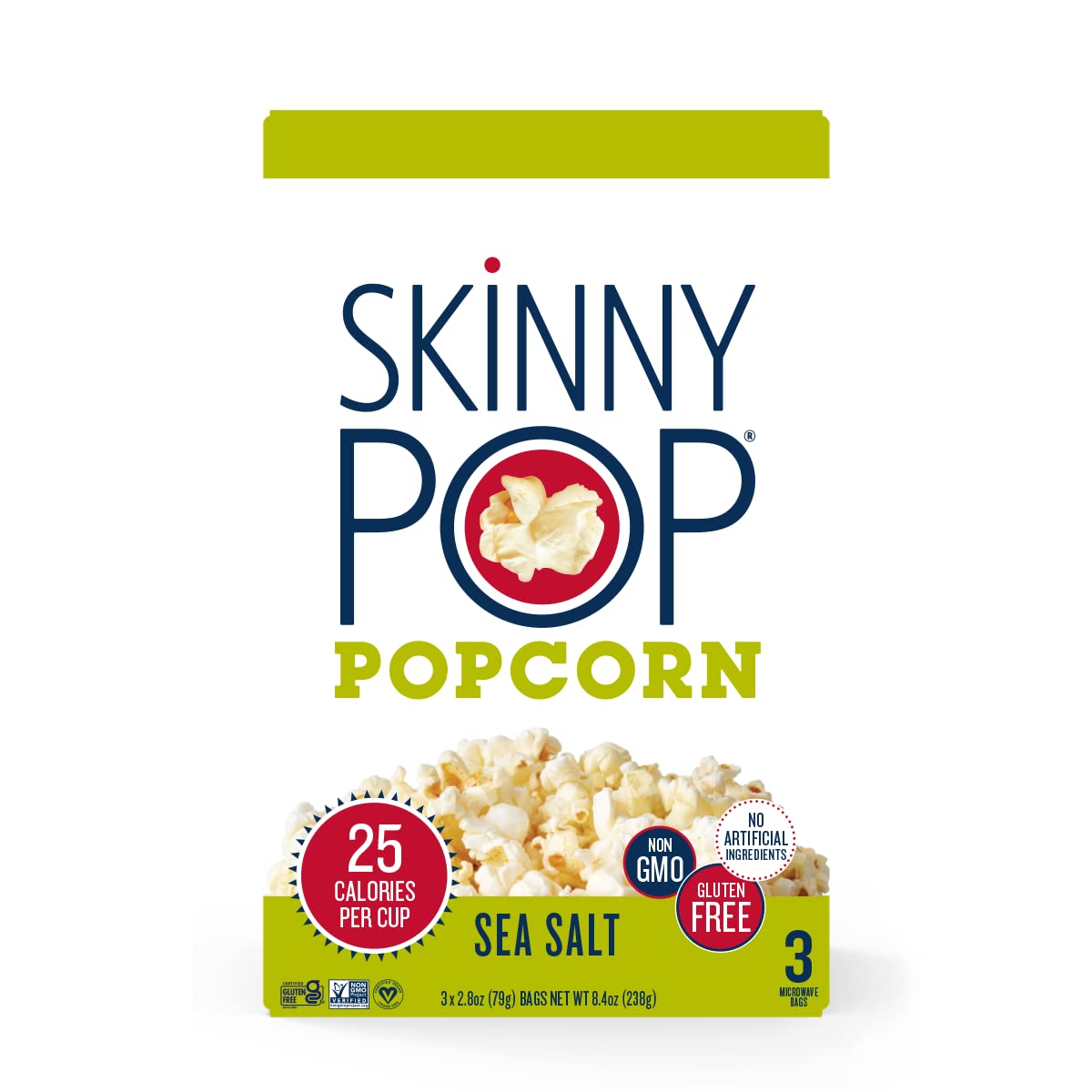 SkinnyPop Sea Salt Microwave Popcorn Bags, Healthy Snacks Microwavable Bags, 2.8 Oz, 12 Boxes (3 Bags per Box), 36 Bags Total, Skinny Pop, Healthy Popcorn, Gluten Free, 2.8 Ounce (Pack of 36)-1