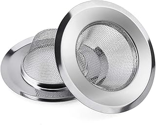 2 Pack - 2.13" Top / 1" Basket- Sink Strainer Bathroom Sink, Utility, Slop, Laundry, RV and Lavatory Sink Drain Strainer Hair Catcher. 1/16" Holes. Stainless Steel