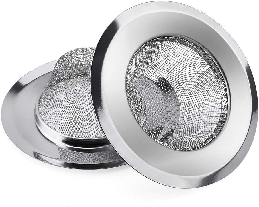 2 Pack - 2.13" Top / 1" Basket- Sink Strainer Bathroom Sink, Utility, Slop, Laundry, RV and Lavatory Sink Drain Strainer Hair Catcher. 1/16" Holes. Stainless Steel-0